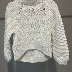 Free People White Cowl Neck Sweater with Chevron Knit